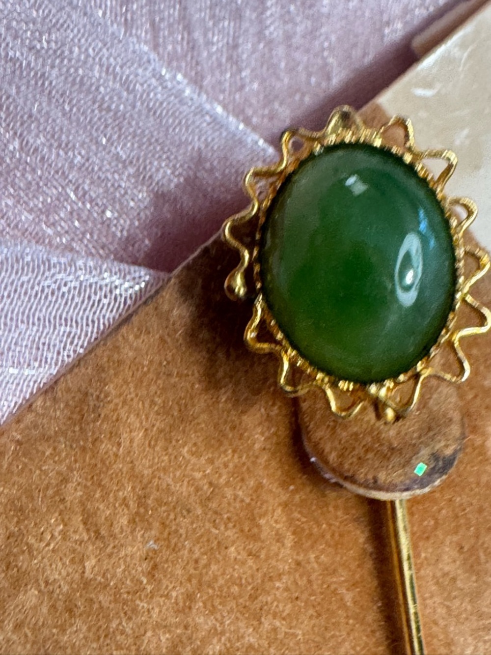 Gold-Tone Jade Brooch Pin